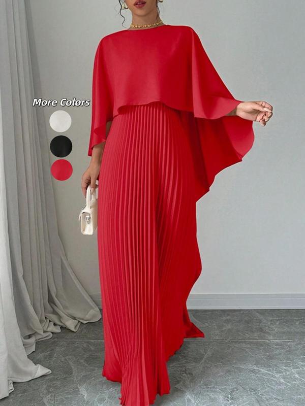 NORIE™ - Elegant Pleated Cloak-Sleeve Maxi Dress - Maison Léa &amp; Lou