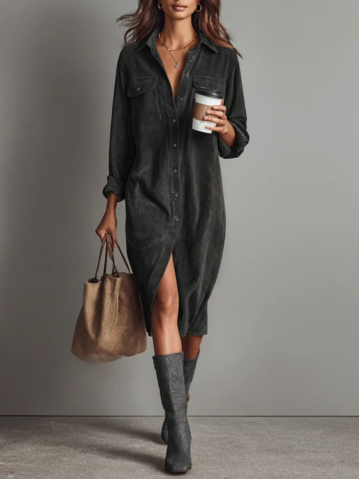 Heather™ - Corduroy Midi Dress - Maison Léa &amp; Lou