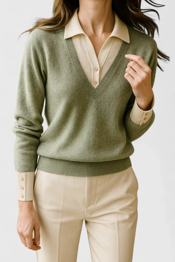 Pauline | Collared V-Neck Sweater - Maison Léa &amp; Lou