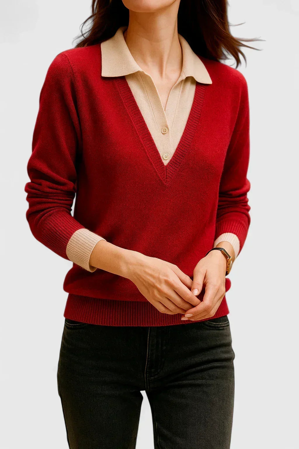 Pauline | Collared V-Neck Sweater - Maison Léa &amp; Lou