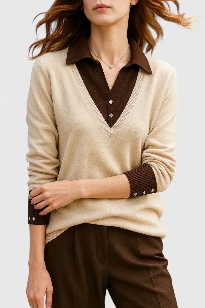 Pauline | Collared V-Neck Sweater - Maison Léa &amp; Lou