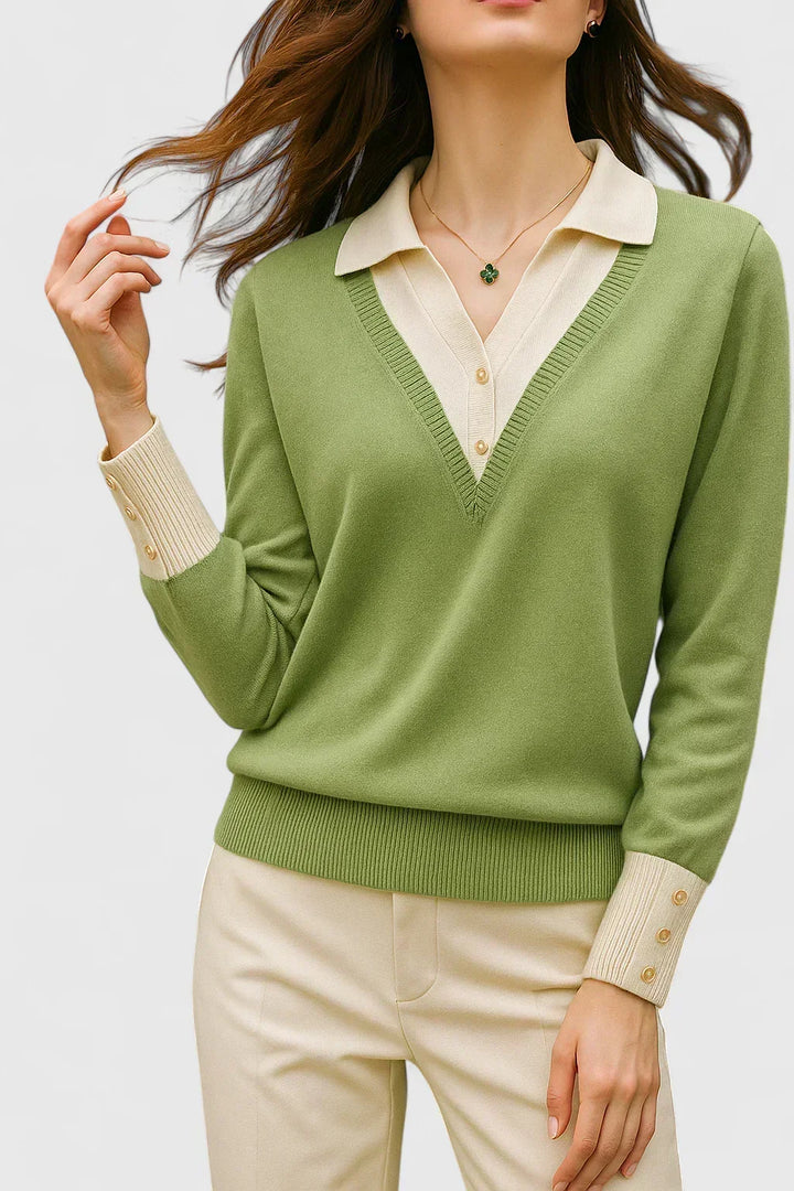Pauline | Collared V-Neck Sweater - Maison Léa &amp; Lou