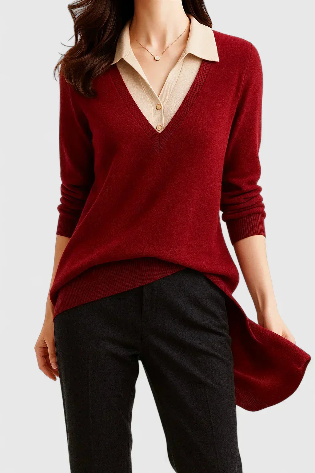 Pauline | Collared V-Neck Sweater - Maison Léa &amp; Lou