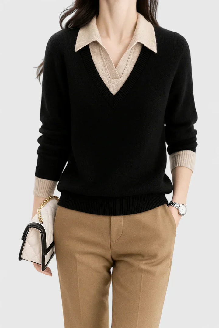 Pauline | Collared V-Neck Sweater - Maison Léa &amp; Lou
