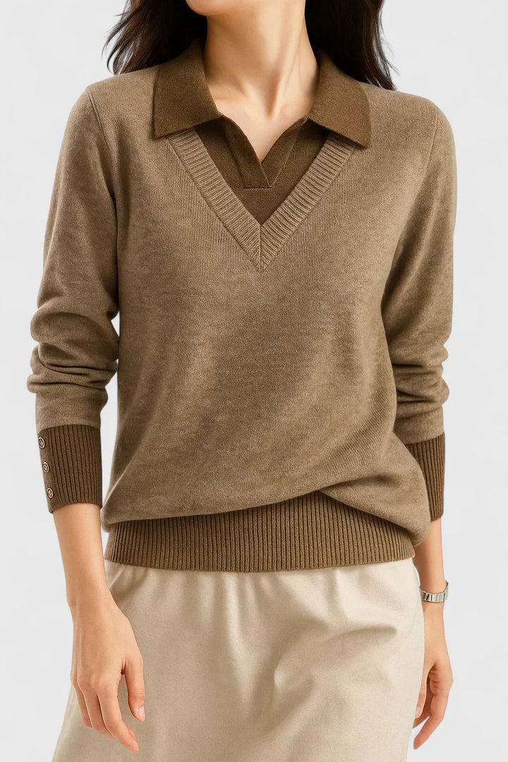Pauline | Collared V-Neck Sweater - Maison Léa &amp; Lou