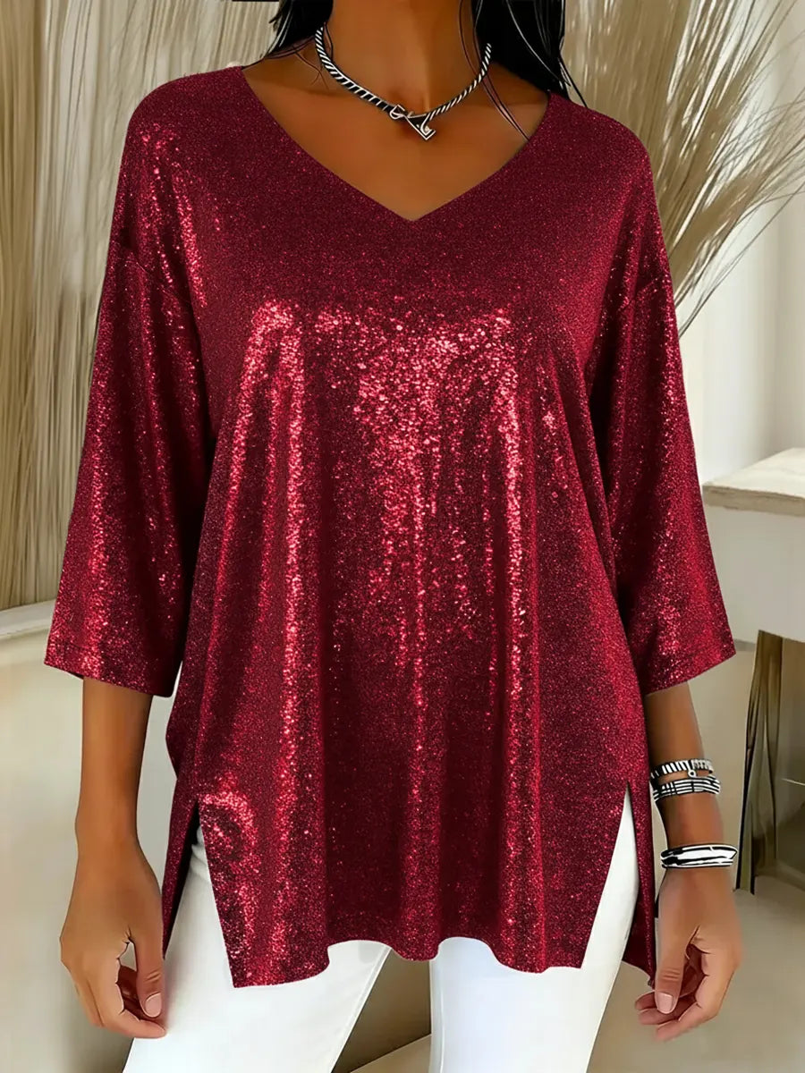 Aurelia™ | Festive Sequin V-Neck Top - Maison Léa &amp; Lou