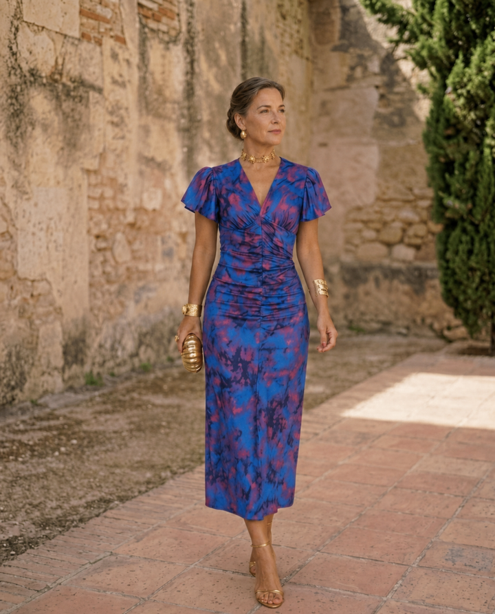 WANDA | MIDI DRESS WITH PUFF SLEEVES - Maison Léa &amp; Lou