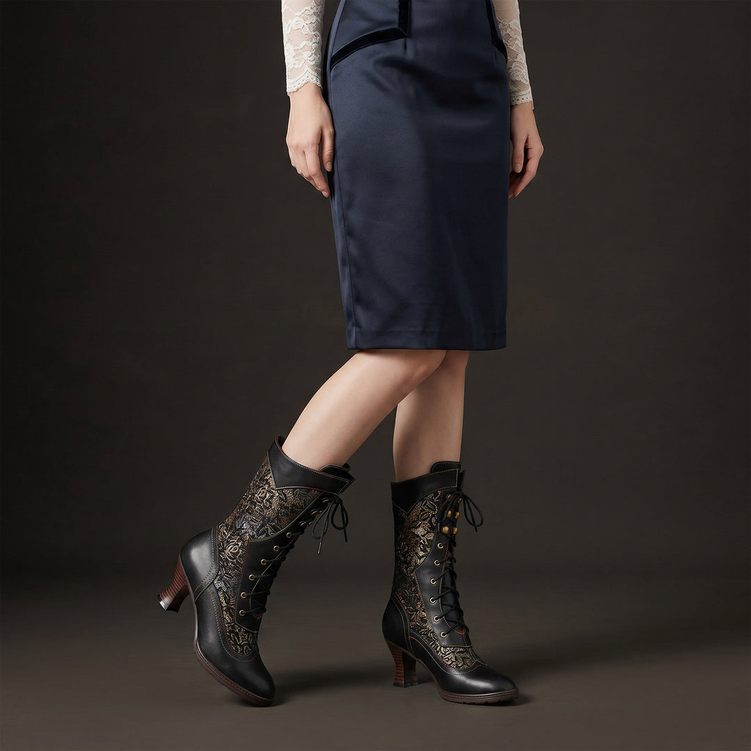 Patricia | Refined Lace-Up Heeled Boots - Maison Léa &amp; Lou