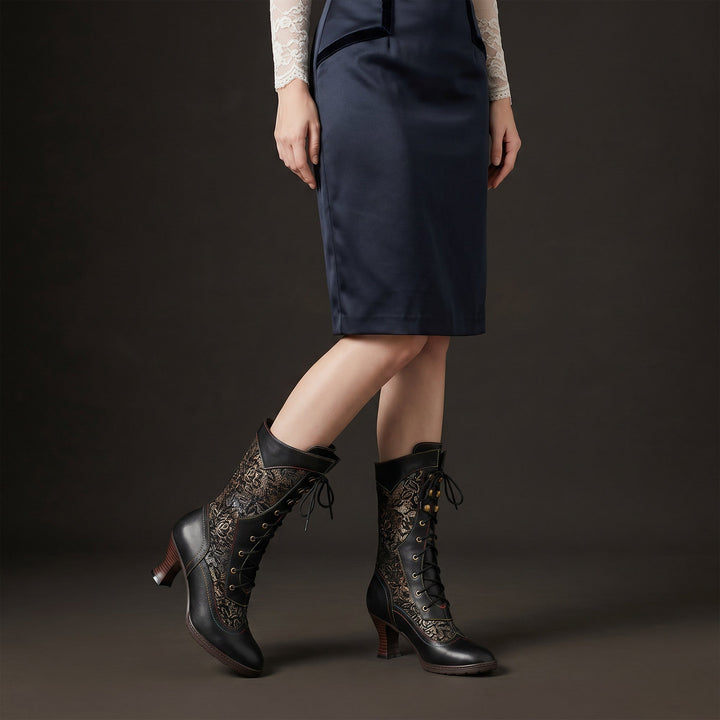 Patricia | Refined Lace-Up Heeled Boots - Maison Léa &amp; Lou