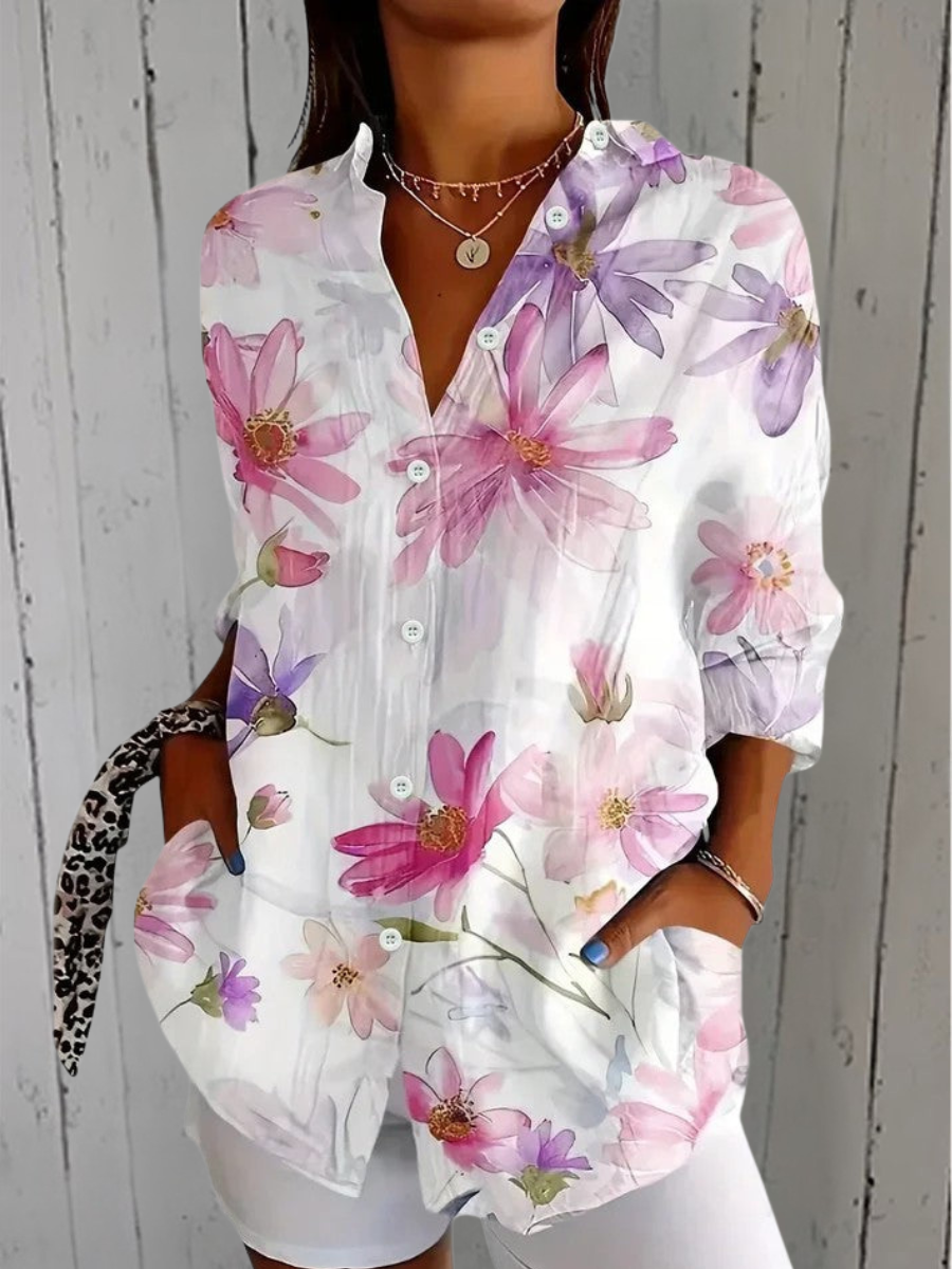 Anica | Vibrant Artistic Button-Up Blouse - Maison Léa &amp; Lou