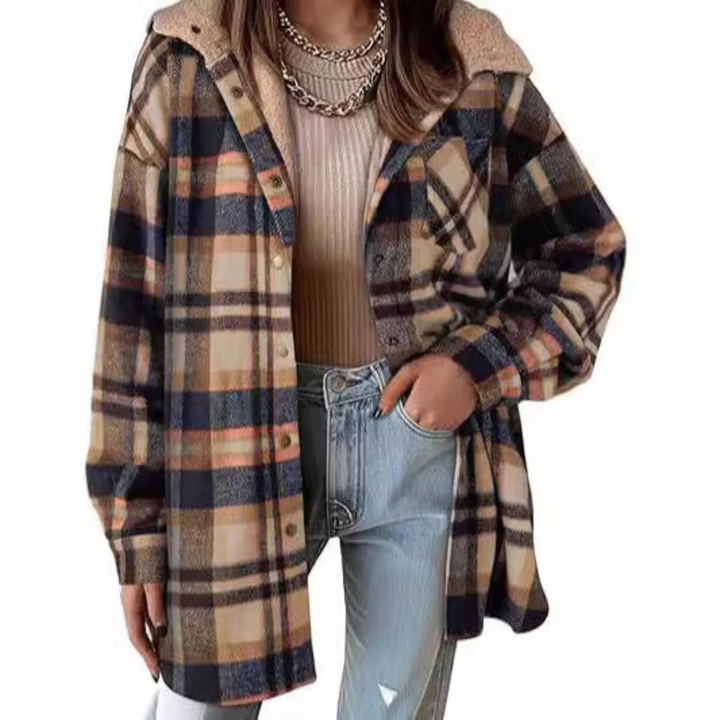 TALLULAH™ - Relaxed Fit Hooded Plaid Jacket - Maison Léa &amp; Lou