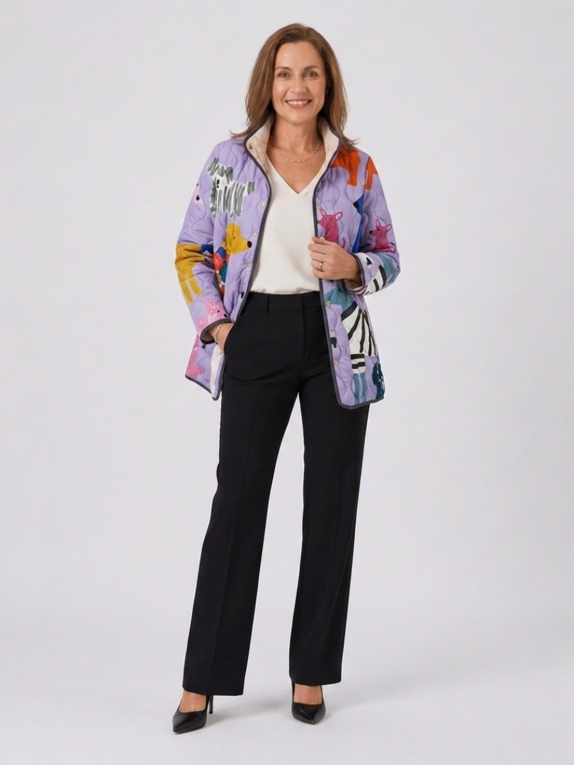 Rhea | Casual Quilted Jacket with Dog Print - Maison Léa &amp; Lou