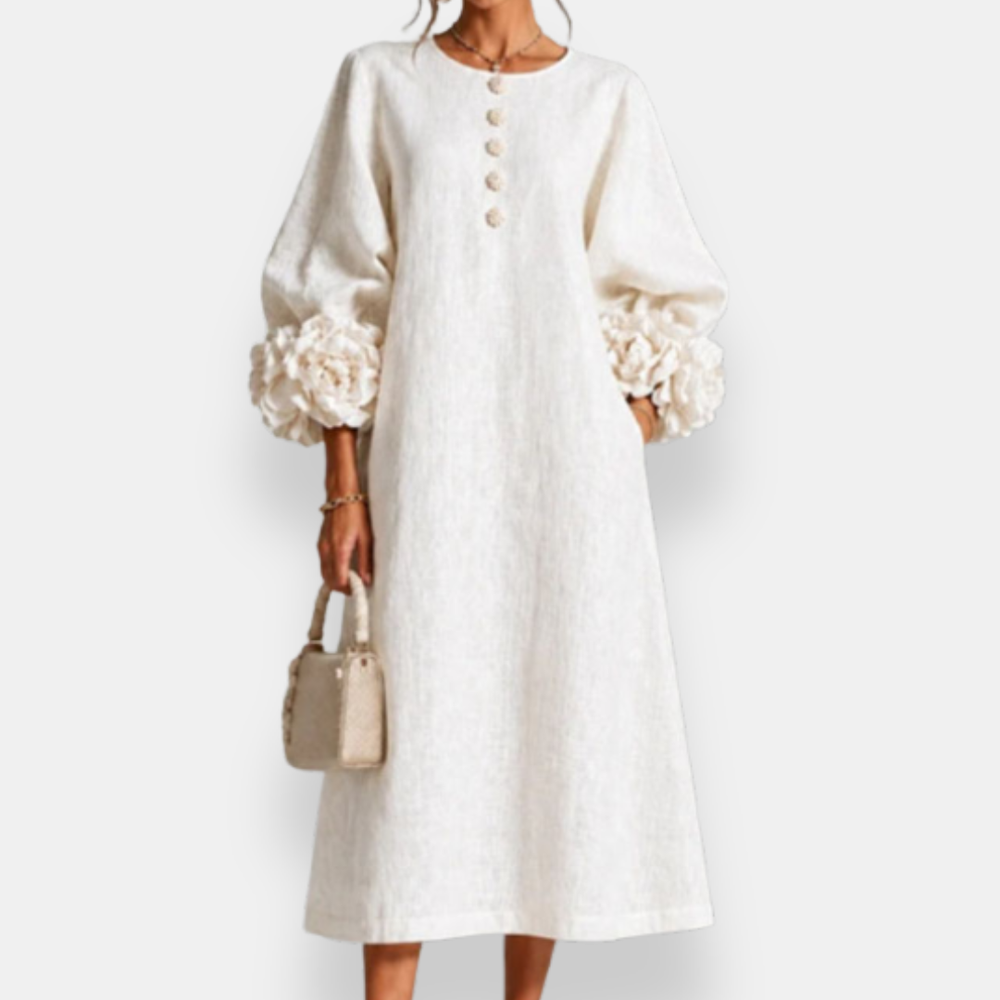 Annabelle | Floral Appliqué Midi Dress - Maison Léa & Lou