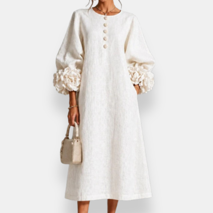Annabelle | Floral Appliqué Midi Dress - Maison Léa &amp; Lou