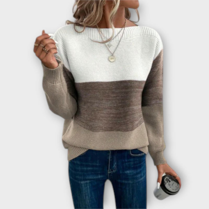 Clara - Elegant Three-Colour Patchwork Jumper
