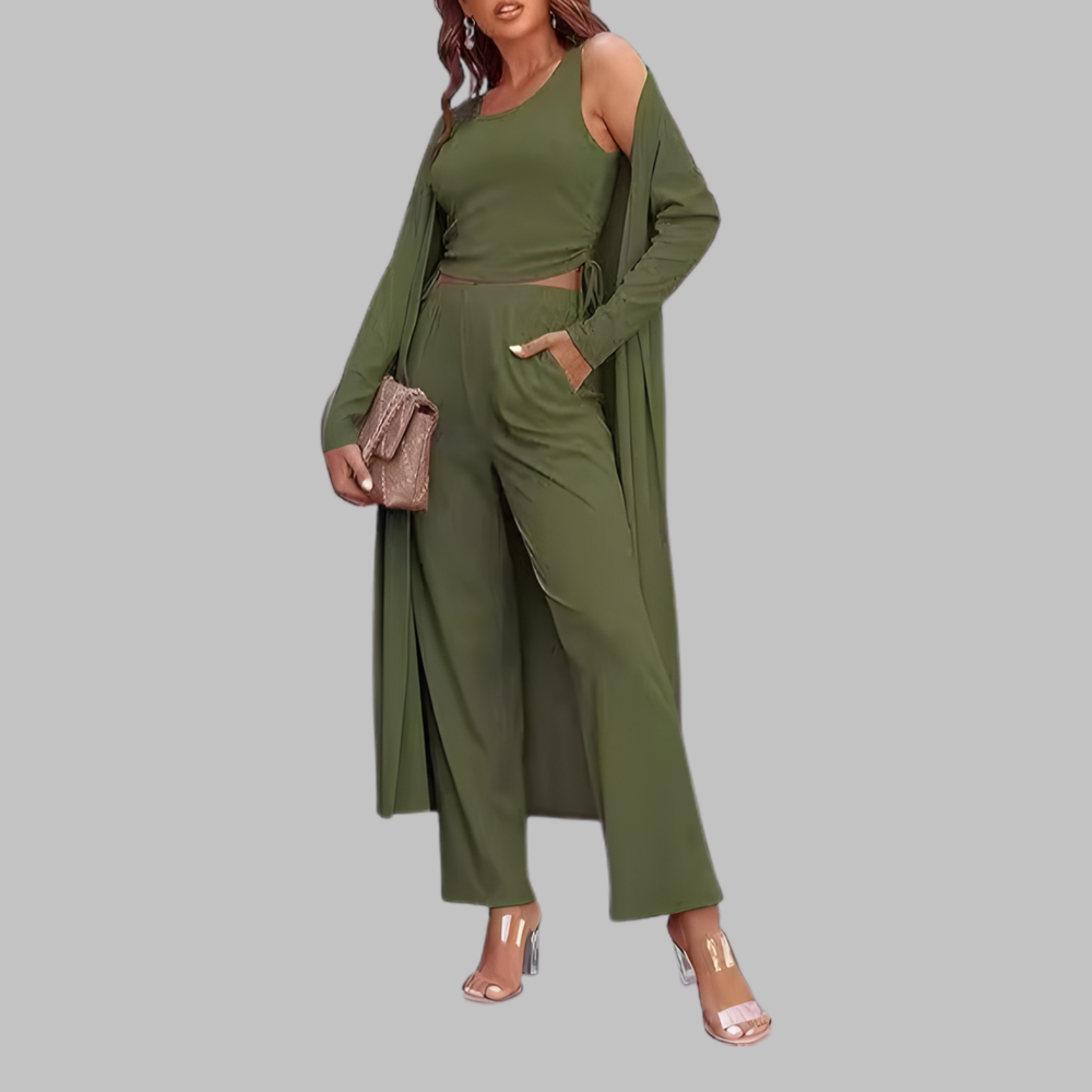 SANORA™ - Casual Lightweight Three Piece Long Cardigan Drawstring Top and Pants Sleepwear - Maison Léa & Lou