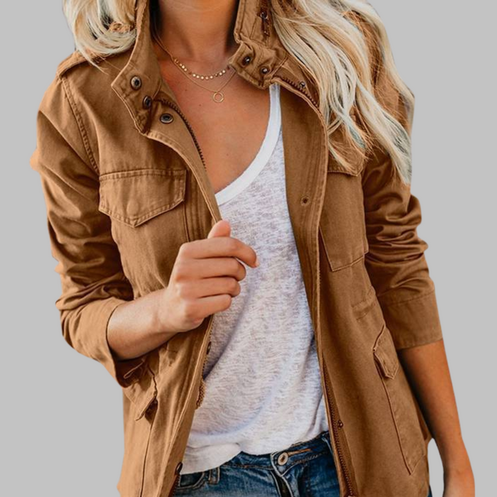 OLGA™ - Vintage Zip Up Button Military Jacket - Maison Léa &amp; Lou