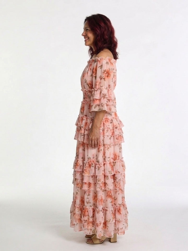 Rosalie | Off Shoulder Floral Ruffle Tiered Maxi Dress - Maison Léa &amp; Lou