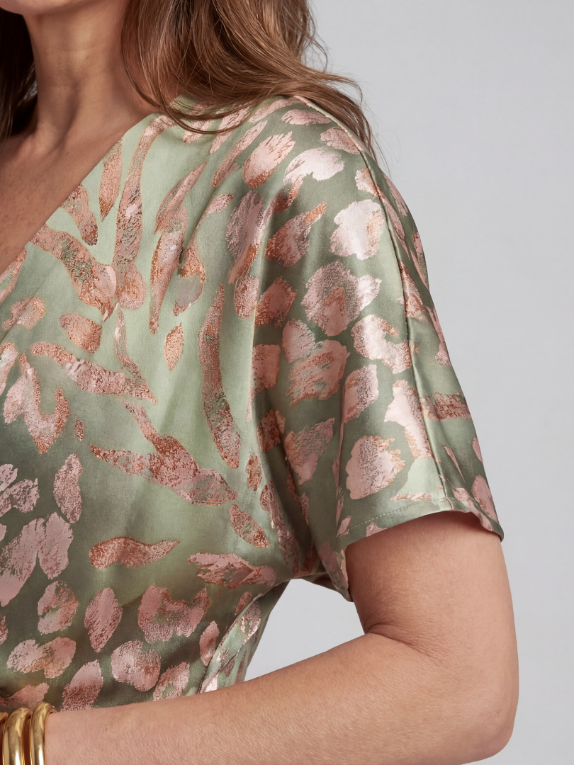 Coralie | Abstract Print V Neck Twist Waist Midi Dress - Maison Léa &amp; Lou