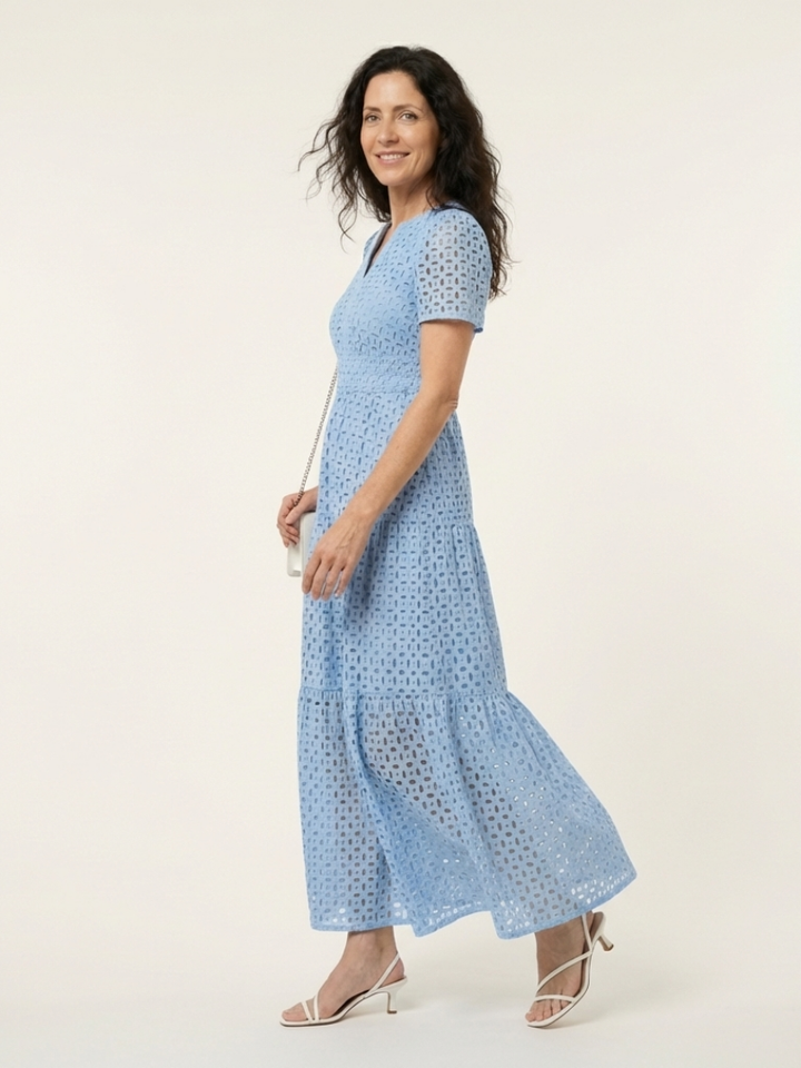 Brielle | V Neck Short Sleeve Tiered Midi Dress - Maison Léa &amp; Lou