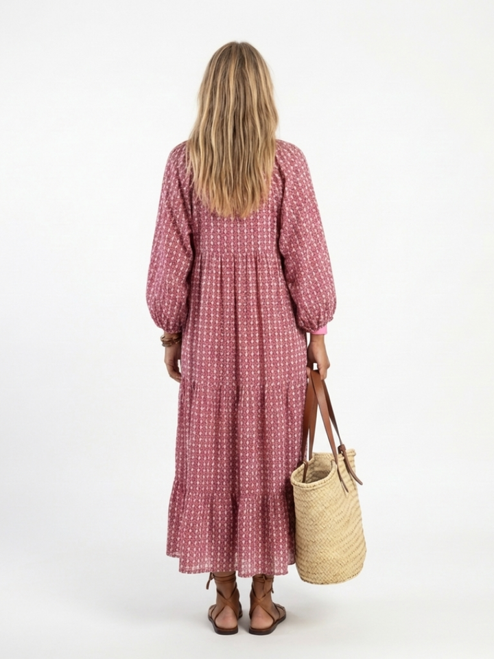 ARLETTE | GEOMETRIC PRINT LONG SLEEVE MIDI DRESS - Maison Léa &amp; Lou
