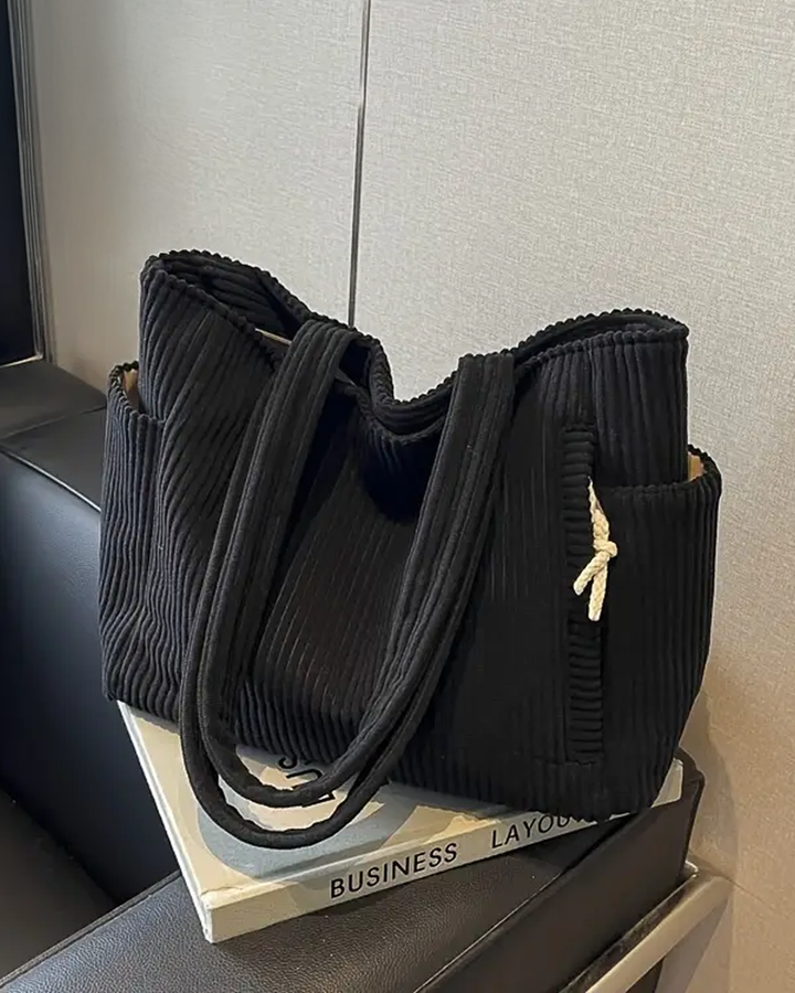 SOCIANI™ – Trending Ribbed Tote Bag with Drawstring Detail - Maison Léa &amp; Lou