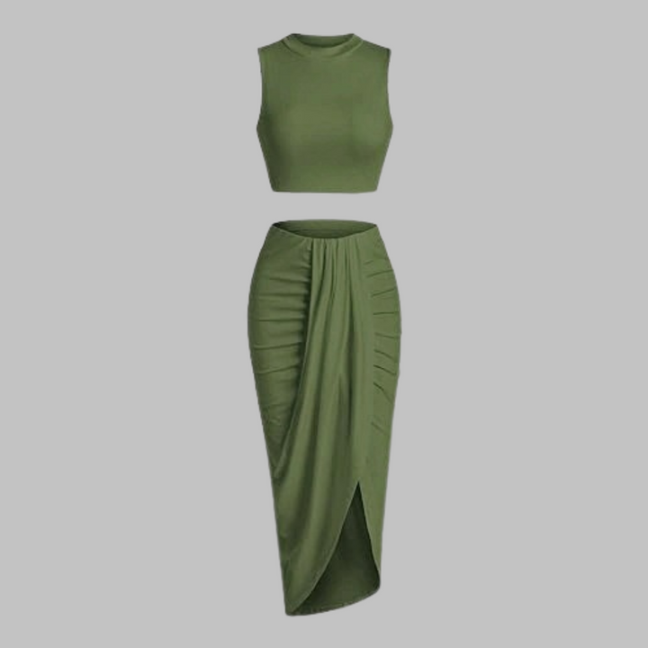 MANUELA™ - Elegant Pleated Slit Long Skirt Set