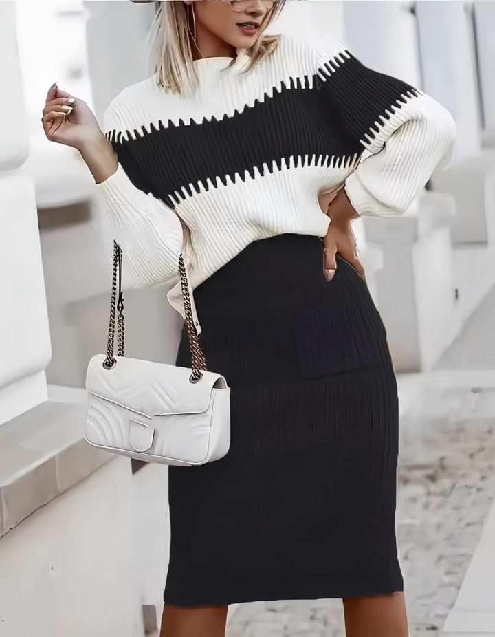 VIVA™ - Elegant Mock Neck Sweater and High Waist Skirt Set - Maison Léa &amp; Lou
