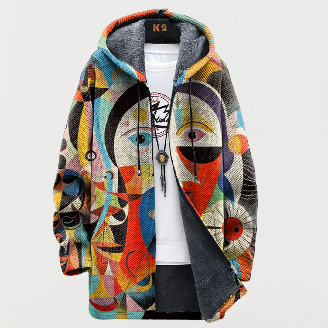 Morgan | Abstract Print Hooded Coat - Maison Léa &amp; Lou