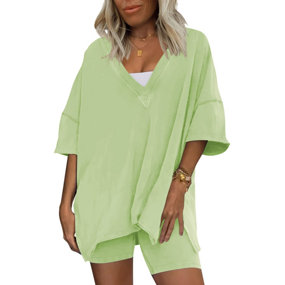 RAMLYN™ – Casual Oversized V-Neck and Short Set - Maison Léa & Lou