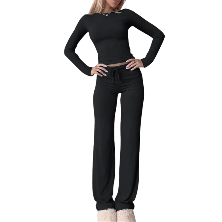CECILY™ – Slim Fit Long Sleeve Crop Tee &amp; Pants Matching Set
