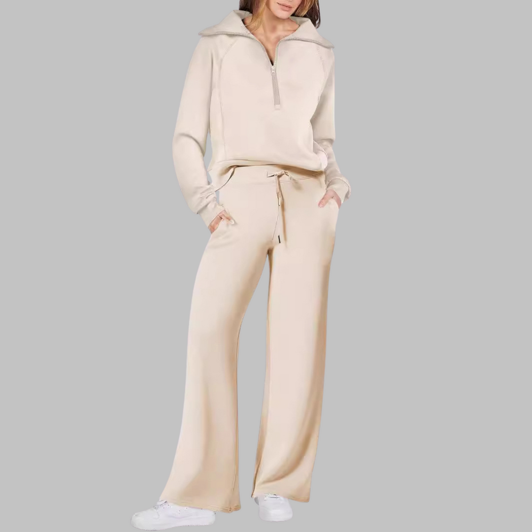UDAY™ - Comfy Half Zip Sweatshirt and Wide Leg Pants Set - Maison Léa &amp; Lou