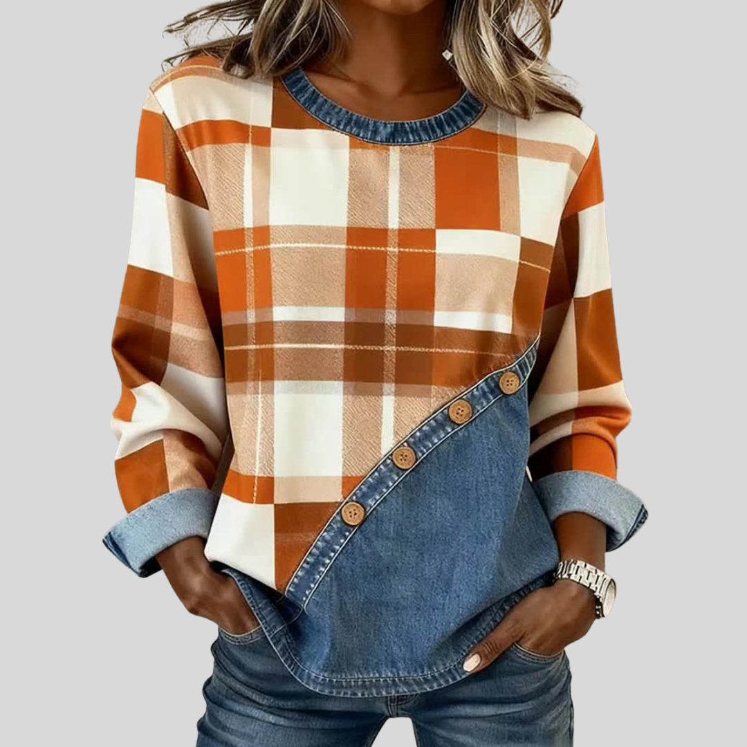 Sandrine™ | Autumn Plaid Patchwork Art Sweatshirt - Maison Léa & Lou