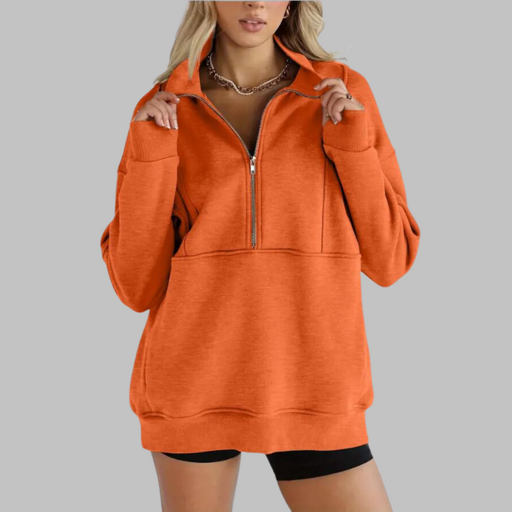 PSALM™ - Comfy Collar Half Zip Oversized Long Sleeve Sweatshirt - Maison Léa &amp; Lou