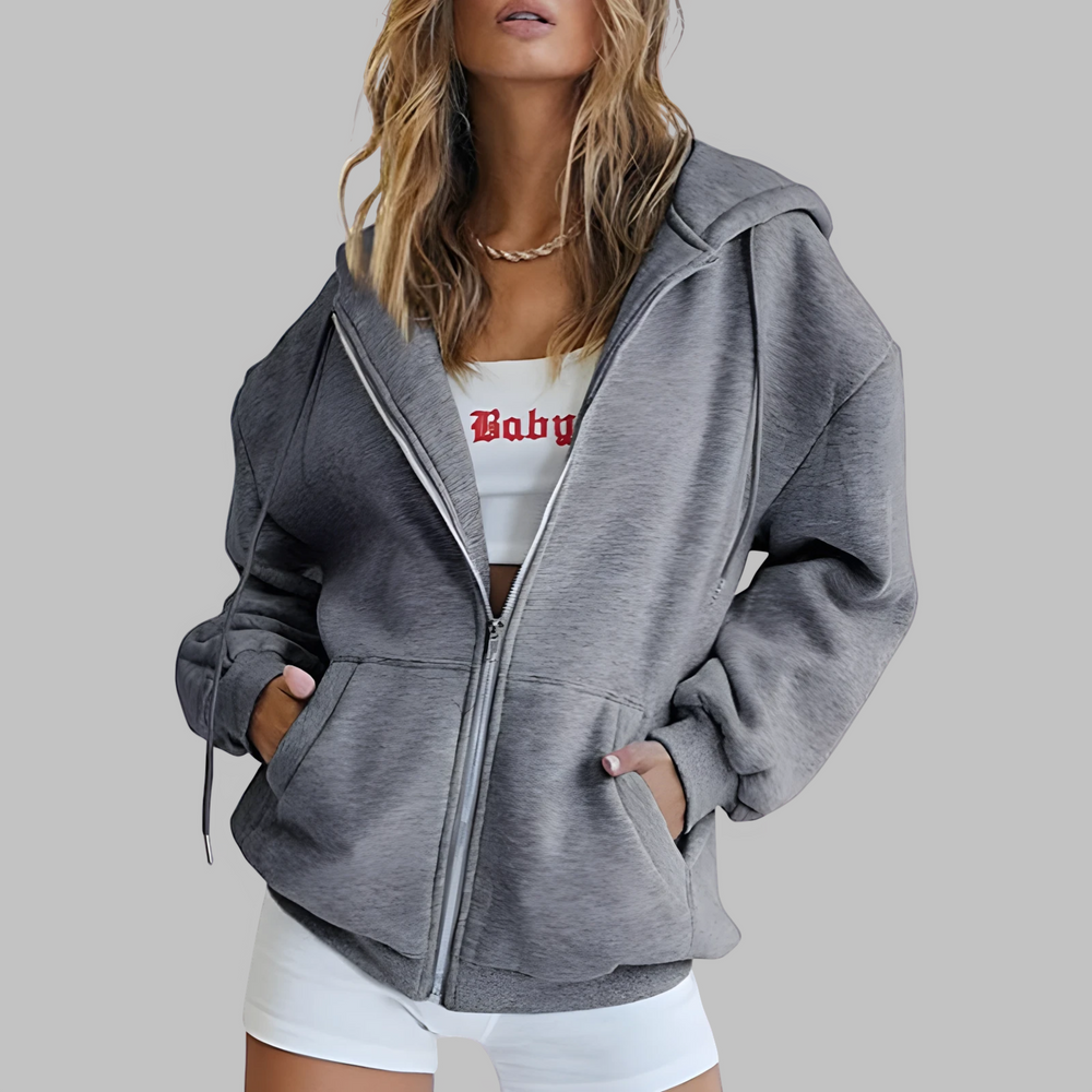 DARA™ - Classic Zip Up Oversized Hooded Jacket - Maison Léa & Lou