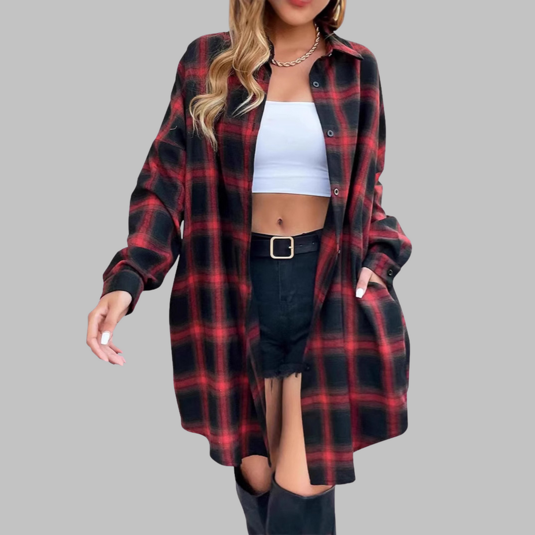 CINA™ - Classy Button Down Plaid Long-Sleeve Jacket - Maison Léa &amp; Lou