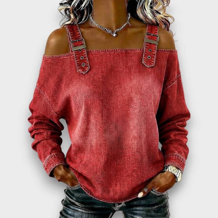 Elama™ | Off-Shoulder Denim Top - Maison Léa &amp; Lou