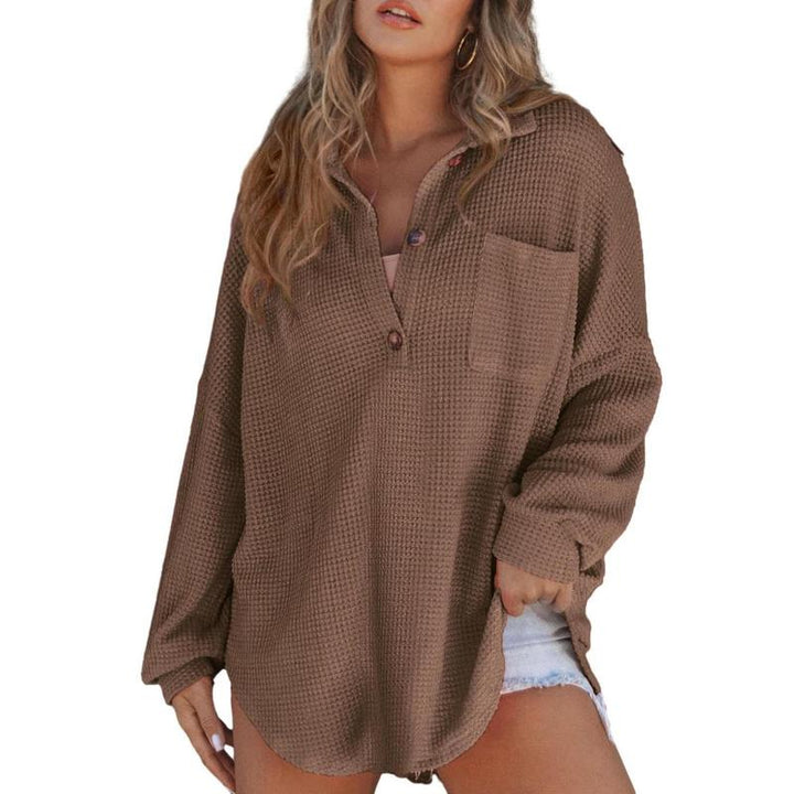 RHANNON™ - Casual Oversized Waffle V-Neck Long Sleeve Sweater - Maison Léa &amp; Lou