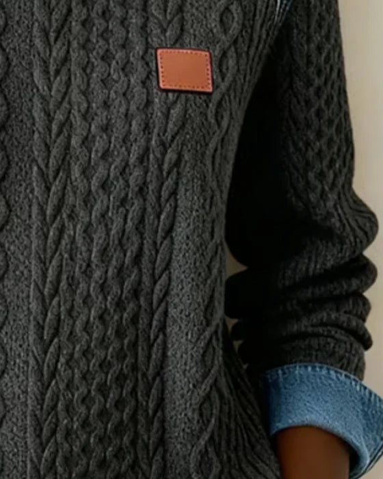 Averique™ | Knit Denim Accent Sweater - Maison Léa &amp; Lou