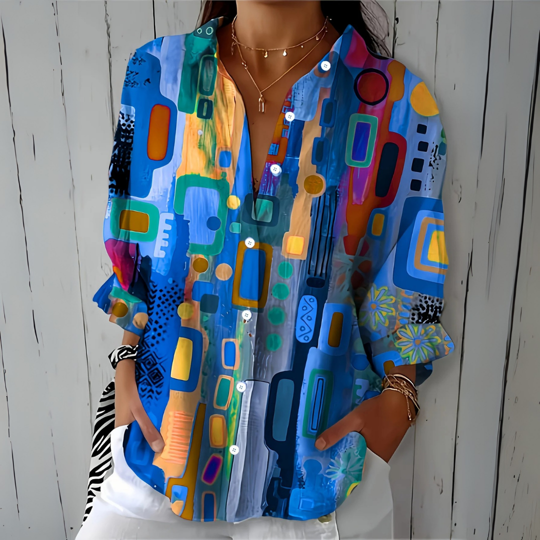 Catalina | Vibrant Artistic Button-Up Blouse - Maison Léa & Lou