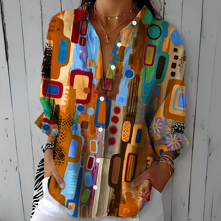 Catalina | Vibrant Artistic Button-Up Blouse - Maison Léa &amp; Lou