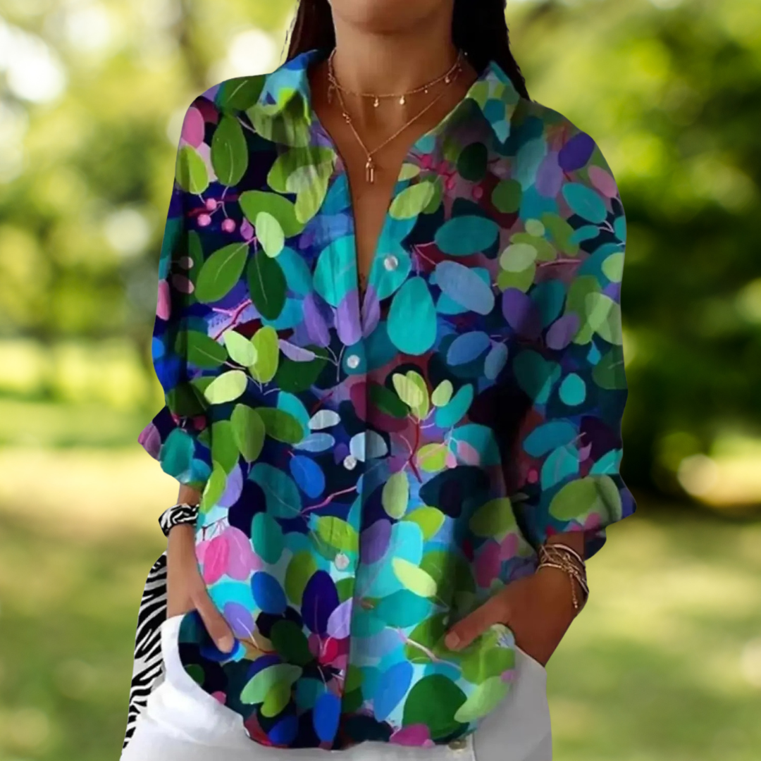 Catalina | Vibrant Artistic Button-Up Blouse - Maison Léa &amp; Lou