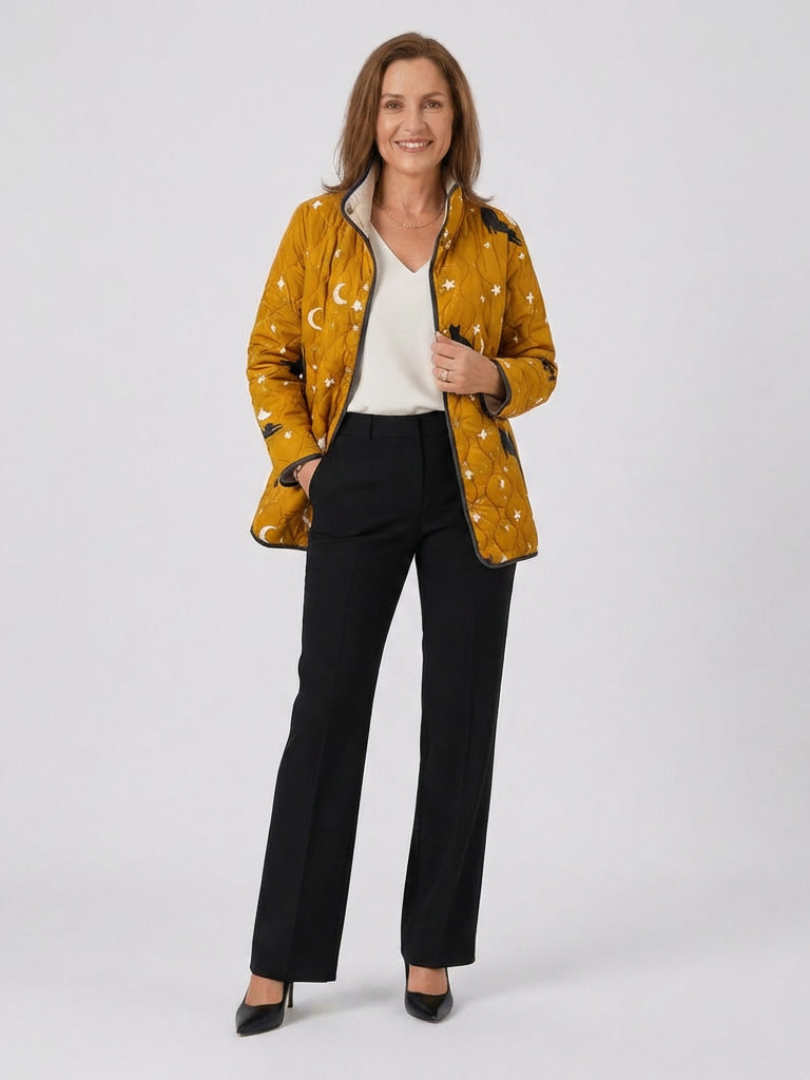 Eira | Casual Black Cat Halloween Print Quilted Jacket - Maison Léa & Lou