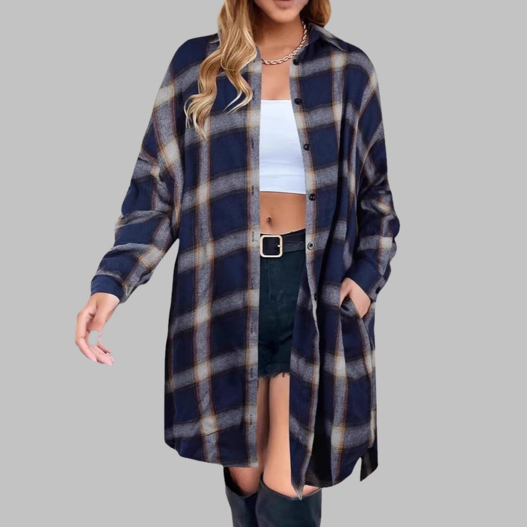 CINA™ - Classy Button Down Plaid Long-Sleeve Jacket - Maison Léa & Lou