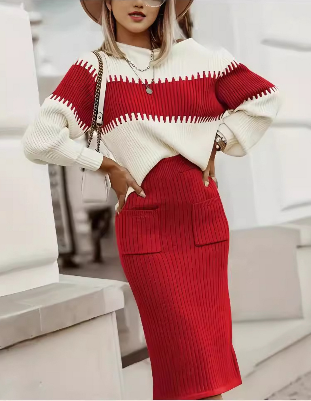 VIVA™ - Elegant Mock Neck Sweater and High Waist Skirt Set - Maison Léa &amp; Lou