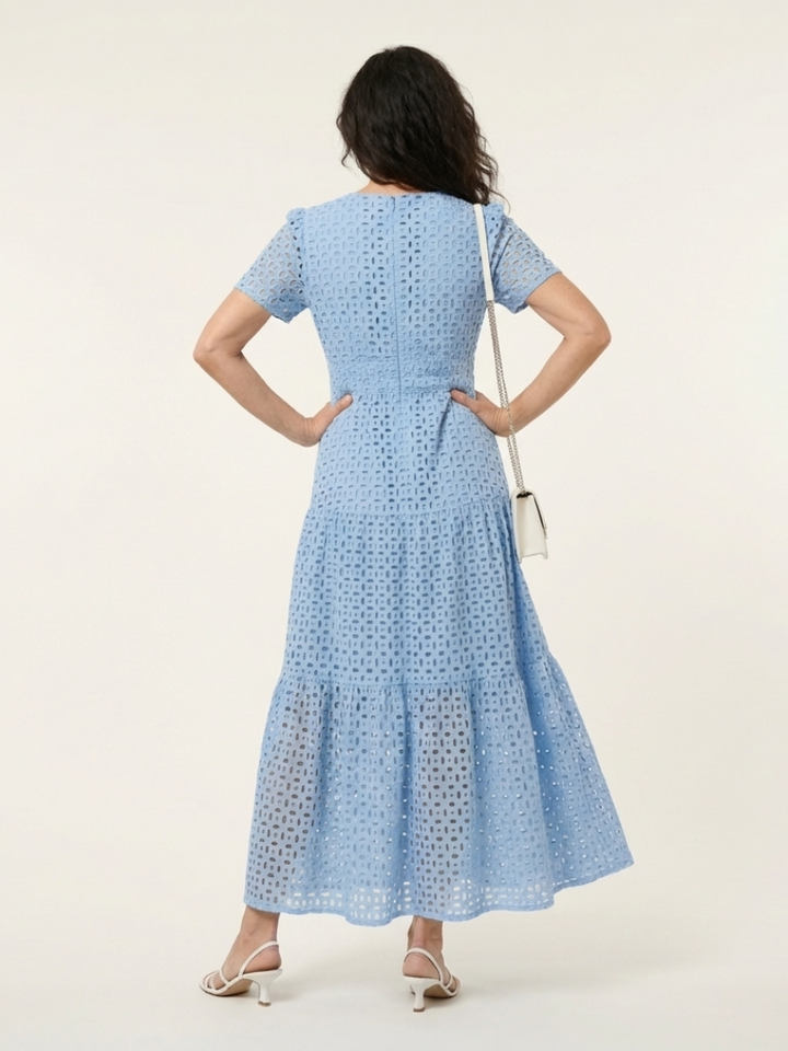 Brielle | V Neck Short Sleeve Tiered Midi Dress - Maison Léa &amp; Lou