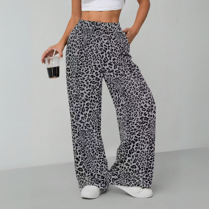 SYALA™ - Vintage Leopard Tie Front Wide Leg Pants