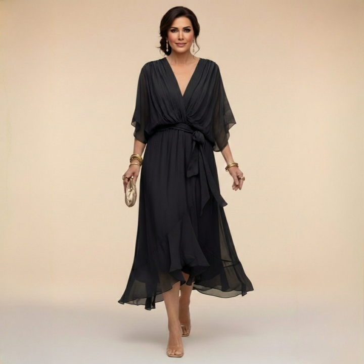Bella - Flowing V-Neck Silhouette Dress - Maison Léa &amp; Lou