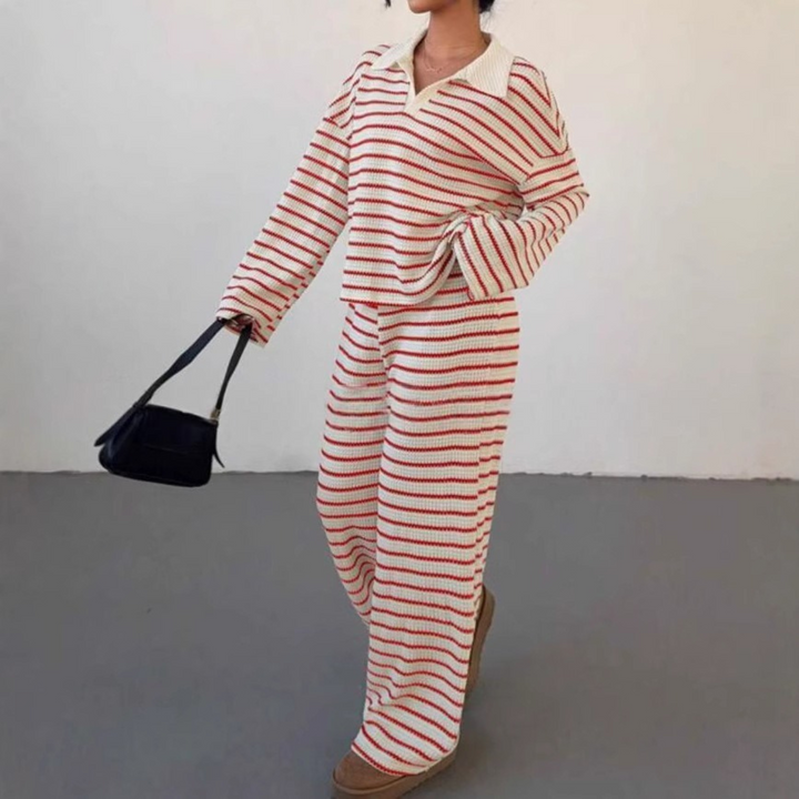 INCI™ - Casual Striped V-Neck Long Sleeve and Pants Set