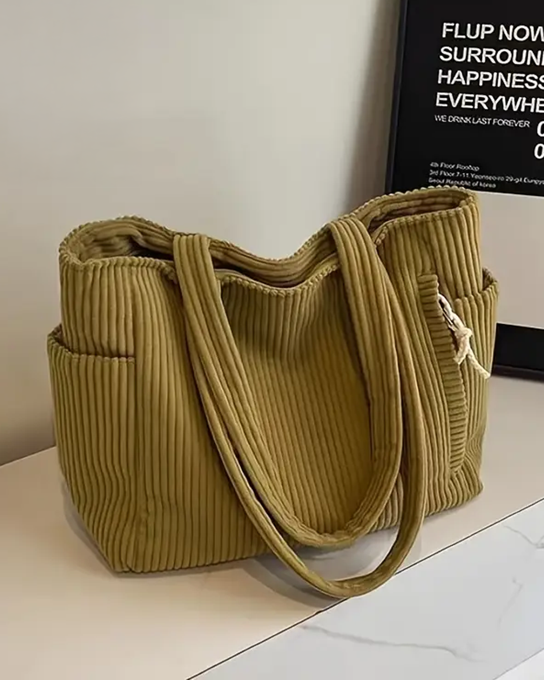 SOCIANI™ – Trending Ribbed Tote Bag with Drawstring Detail - Maison Léa &amp; Lou